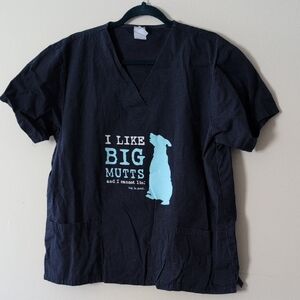 Black Scrub Top with Dog Graphic